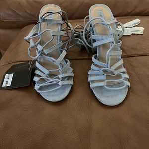 NWT Forever 21 Strappy Block High Heels. Light blue suede, size 7.5.